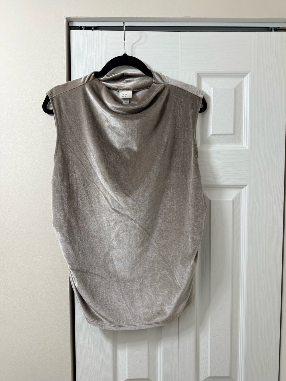 A New Day Metallic Taupe Sleeveless Draped Neck Tank Top